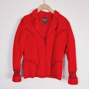 Vintage Beverly Hills Red Jacket Intricate Crochet Cuffs Size Medium